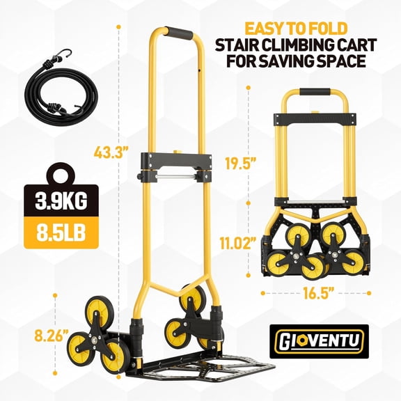 New Stair Dolly Climber 220LB, Foldable Hand Dolly Cart Moving for Stairs with Telescoping Handle and Rubber Wheels