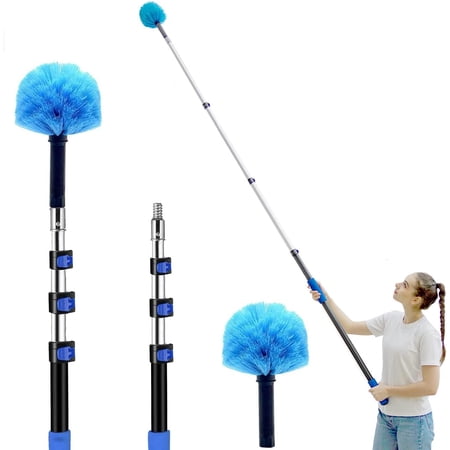 20 Foot Cobweb Duster with Extension Pole 2 PCS, Webster Cobweb Duster for High Ceilings/Corners, Spider Web Brush with Pole for Outdoor & Indoor Web Cleaning, Outdoor Cobweb Brush Kit by