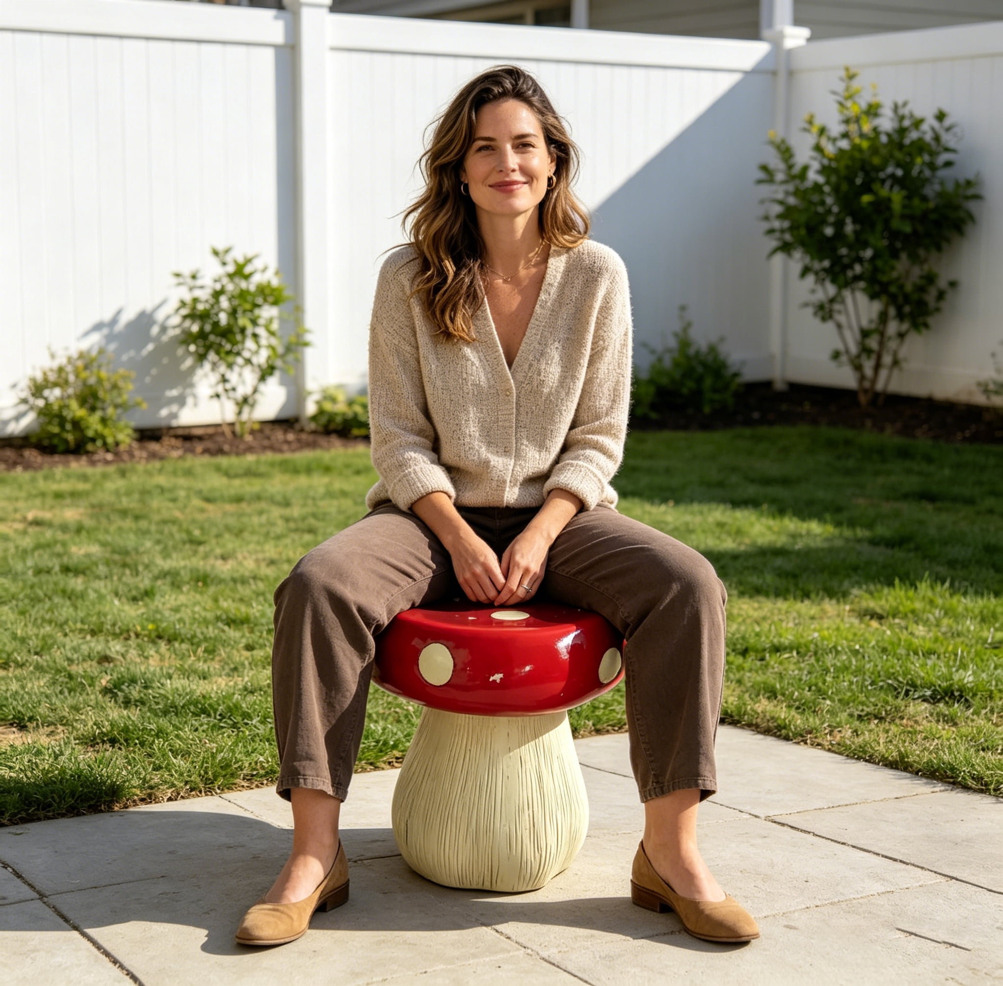 13.8 Inch Resin Mushroom Statue Stool, Hand-Painted Weatherproof Decor Seat, Multi-Purpose Plant Stand for Indoor Outdoor Garden Lawn Courtyard Kids Furniture