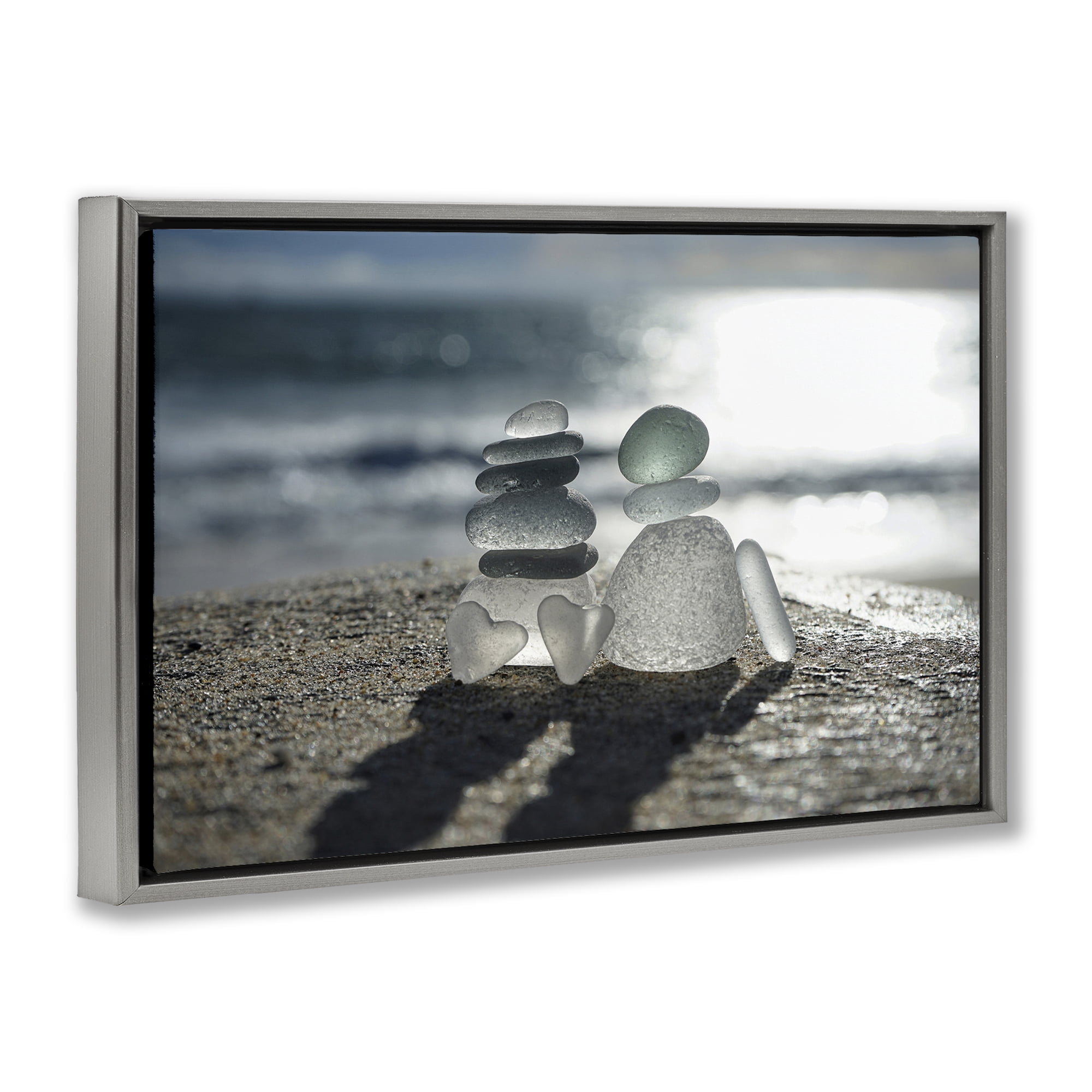 Stupell Industries Zen Sea Glass Hearts Gray Framed Floater Canvas Wall Art, design by LMarie Allen