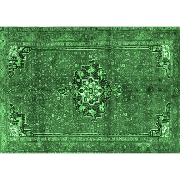 Ahgly Company Indoor Rectangle Medallion Emerald Green Traditional Area Rugs, 5' x 7'