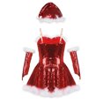 thumbnail image 2 of Hansber Enfants Filles Noël Père Noël Princesse Costume Sans Manches Paillettes Robe Mini avec Chapeau et Manches de Bras Rouge 10, 2 of 7