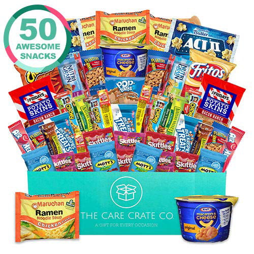 The Care Crate Co. Microwave Snack Care Package - 50 Piece Bulk Variety Pack Box for Adults and Kids with Ramen , Popcorn, Mac n Cheese, Pop-tarts, Assorted Chips, Granola Bars and Candy