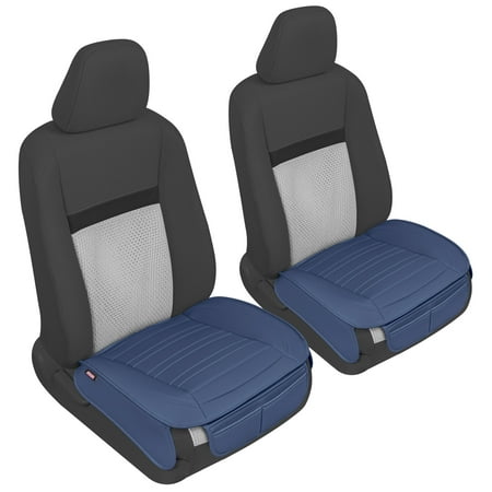 Motor Trend Faux Leather Front Seat Cover for Cars - Set of 2 Blue Front Car Seat Covers for SUV & Truck with Storage Pockets - Automotive Car Seats Cover Protector - For Bottom Cushion Coverage Only