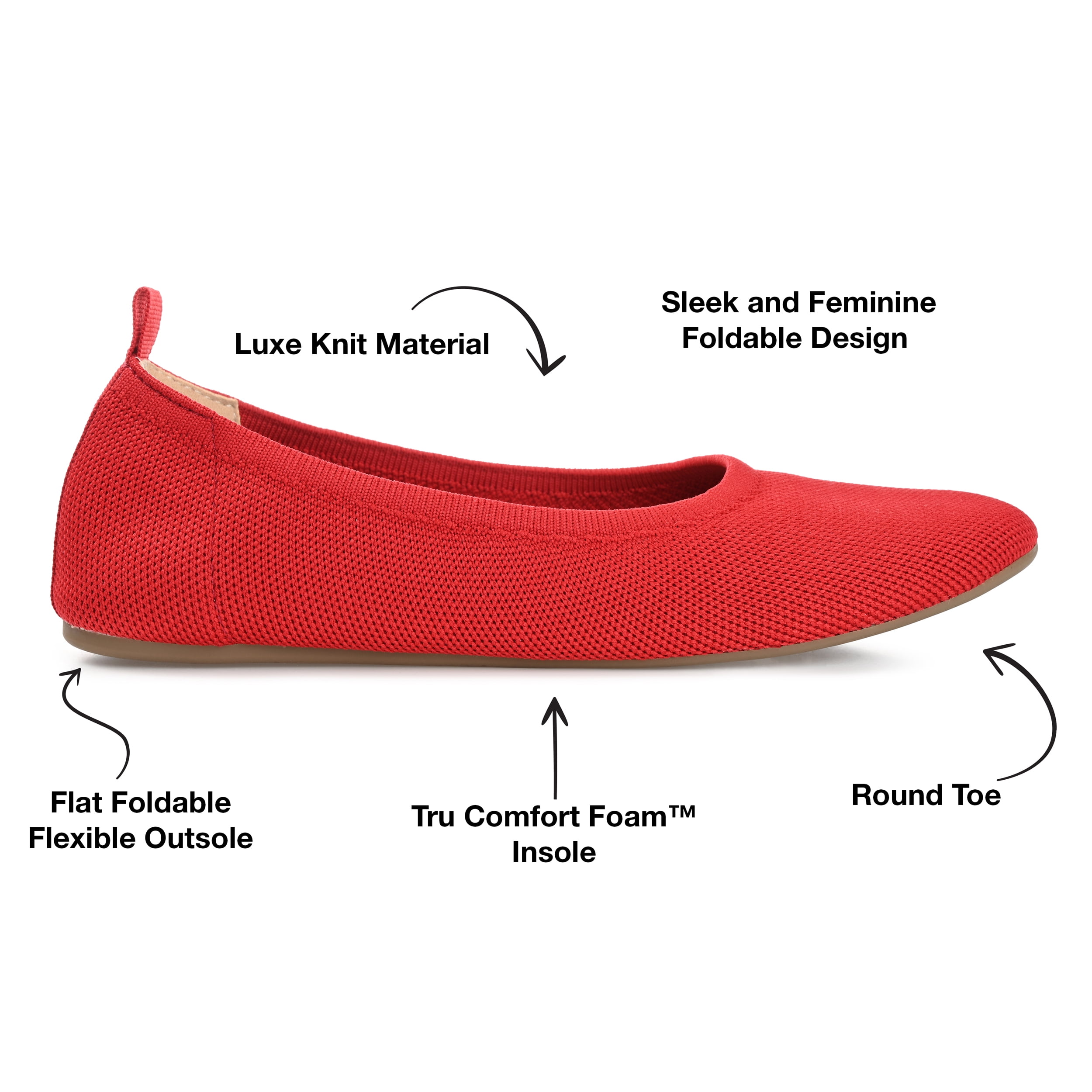 Journee Womens Jersie Knit Foldable Round Toe Slip On Dress Flats, Widths Available