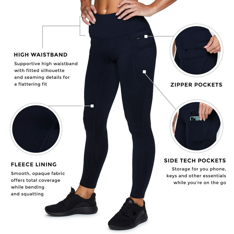 RBX Active Women's Plus Size Full Length High Waist Fleece Lined Leggings  with Pockets