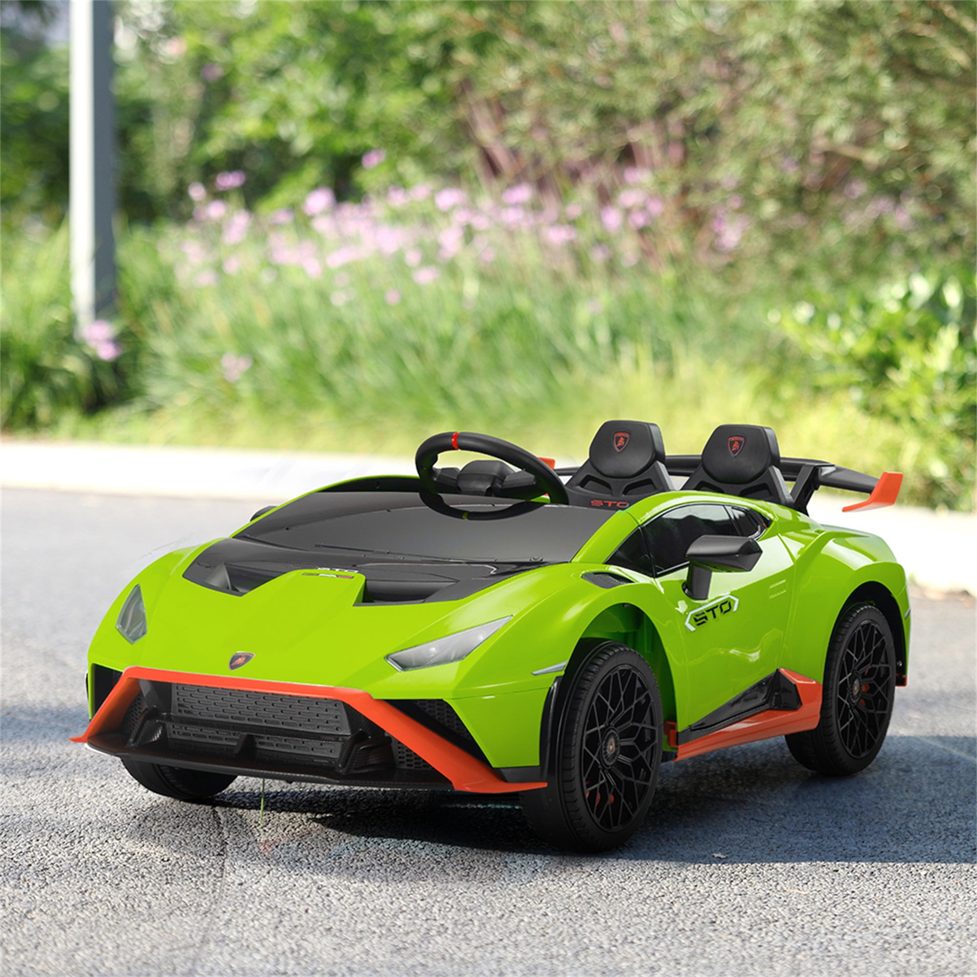 CIPACHO Kids Electric Ride On 12V Licensed Lamborghini Sto Battery Powered Sports Car Toy with 2 Speeds, Parent Control, Sound System, LED Headlights, Hydraulic Doors, Green