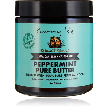 Sunny Isle Jamaican Black Castor Oil Pure Butter infused with Peppermint Oil, 4 Oz