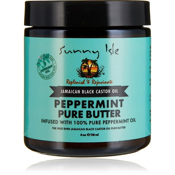 Sunny Isle Jamaican Black Castor Oil Pure Butter infused with Peppermint Oil, 4 Oz