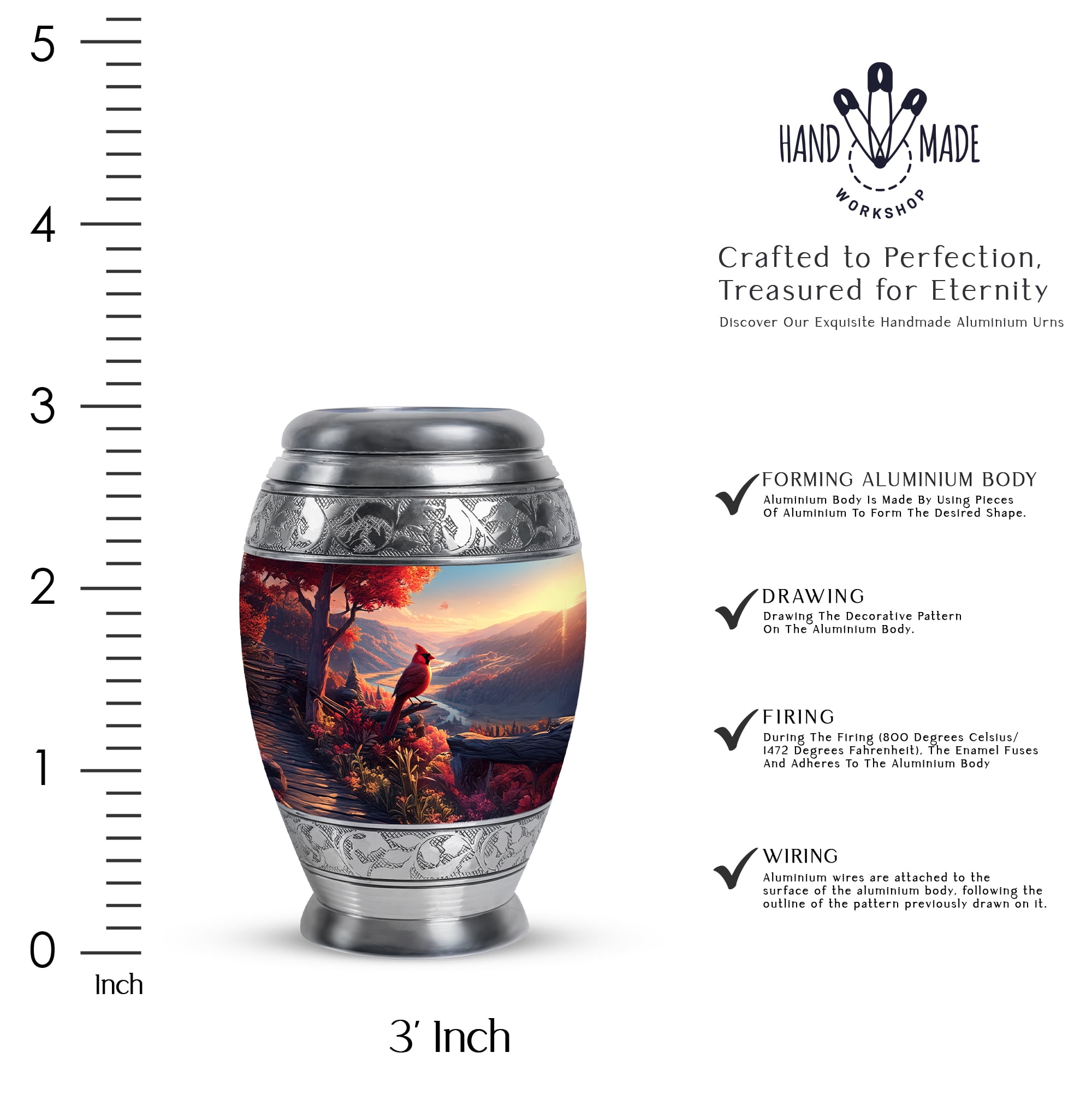 Cardinal Bird Mini Cremation Urns For Human Ashes, Cloud Keepsake Memorial Urns For Adult Male, Sunset Tiny For Human Ashes, Blue Urn For Adult, Memorial Urn For Funeral 3 Inch
