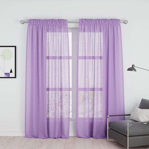 FRKSMD-Lilac Sheer Curtains 92 inches Long Girls Room Living Room Curtain Sheers 2 Panels Voile Transparent Nursery Bedroom Drapes Linen Textured Rod Pocket Kitchen Dining Window Treatment Set
