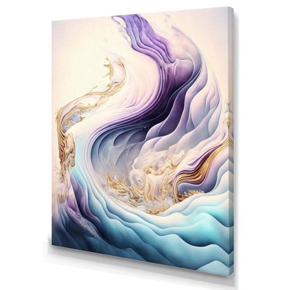 Designart Blue, Gold And Purple Abstract Waves III Canvas Wall Art