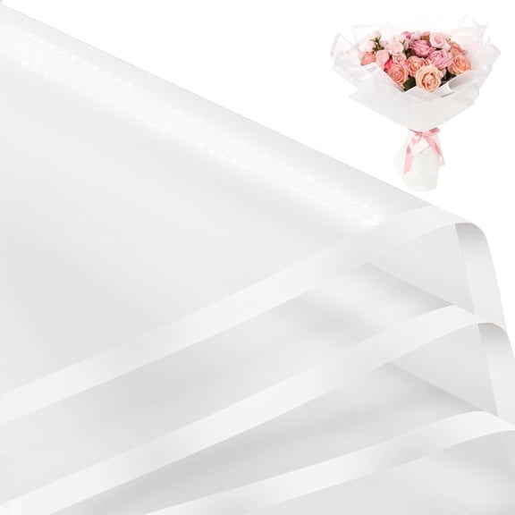 50 Sheets White Flower Bouquet Wrapping Paper, Waterproof Floral Wrapping Paper Florist Supplies for Party Valentine's Day Birthday Gifts Packaging DIY Crafts
