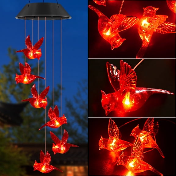 Paddsun Solar Wind Chimes Light , 6 LED Cardinal Bird Wind Chime Light Great as a Gift for Women mom Grandma Best Friends' Birthday Gift