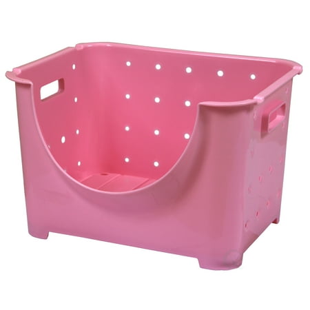 storage bins plastic stackable stacking container pink walmart