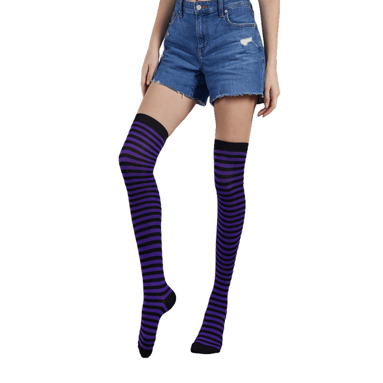 Dido Pack of 2 Striped Plus Size Thigh High Socks Breathability