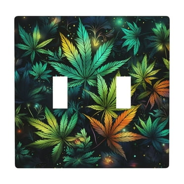 2 Gang Double Toggle Wall Plate Light Switch Cover Wallplate - Neon weed Psychedelic leaves Starry