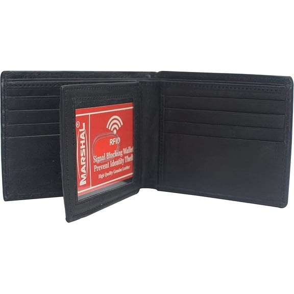 Men's RFID Blocking Genuine Leather Center Flap ID Wallet for Men Black