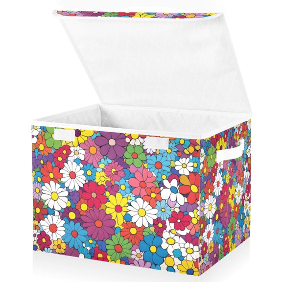 Yayeee Collapsible Storage Bin with Lid Fabric Closet Decorative Basket with Handles, Whimsical Floral