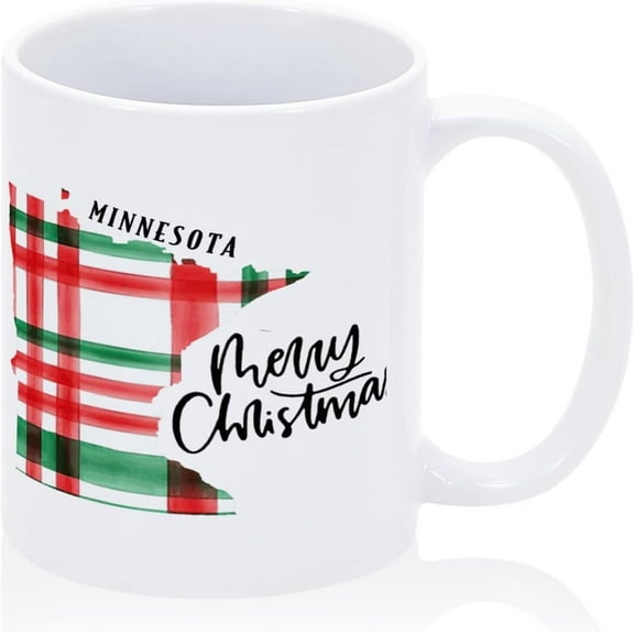 Minnesota Coffee Mug 11oz US State Coffee Mug Christmas Red Green Buffalo Plaid Ceramic Mug Minnesota Map Tea Cup Novelty Present for Men Women Adults Kids Teens Guys All Ages