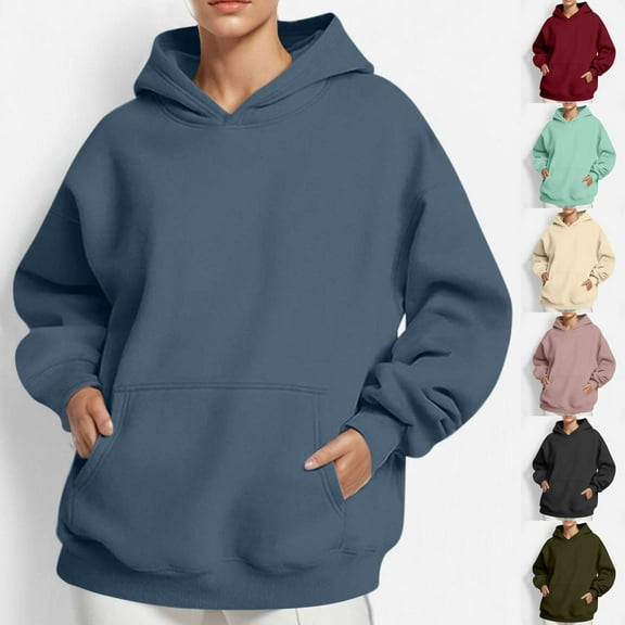 HVOBTTY Women's Long Sleeved Pullover Sweatshirts, Fall Tops for Women, Women's Basic Solid Color Loose Crew Neck Hooded Pullover Sweatshirt Beige, S