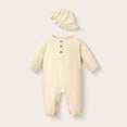 thumbnail image 2 of Teyfeniy 0.5-2T Toddlers Baby Rompers with Matching Hat 2 Piece Set Button Down Jumpsuits Long Sleeve Cute Comfy Casual Crew Neck Newborn Infant Outfit Set, 2 of 6