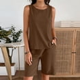 thumbnail image 2 of Two Piece Sets for Women Summer Crew Neck Sleeveless Vest Solid Color Pockets Short Ruffles Pants Cute Lounge Travel Outfits, 2 of 7