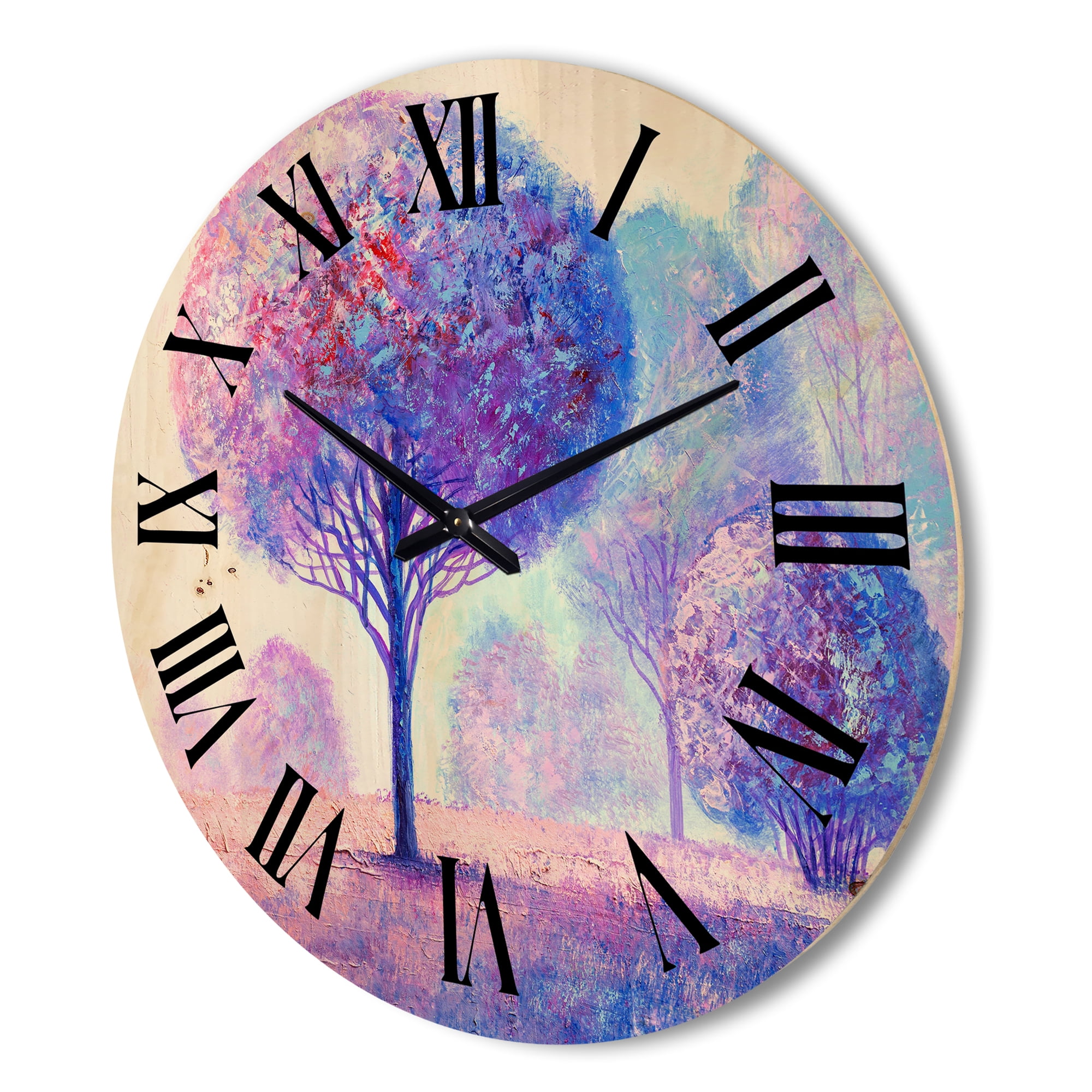 Designart 'Colourful Trees Abtract Impression II' Traditional Wood Wall Clock