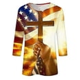 thumbnail image 5 of Cavosen 4th of July Shirts for Women Petite Patriotic 3/4 Sleeve Round Neck Shirts USA Star Striped Print Shirts Lady M Independence Day Casual Tops 4th of July Tunic Tees 2025 Patriotic Blouses, 5 of 5