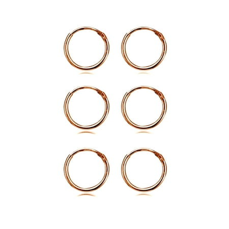 - Rose Gold Tone over Sterling Silver 1.2mm Set of Three Endless Hoop Earrings, 10mm