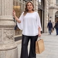 thumbnail image 3 of Agnes Orinda Women's Plus Size School College Chiffon Tops Petal 3/4 Sleeve Crew Neck Flowy Summer Casual Blouses 4X White, 3 of 8