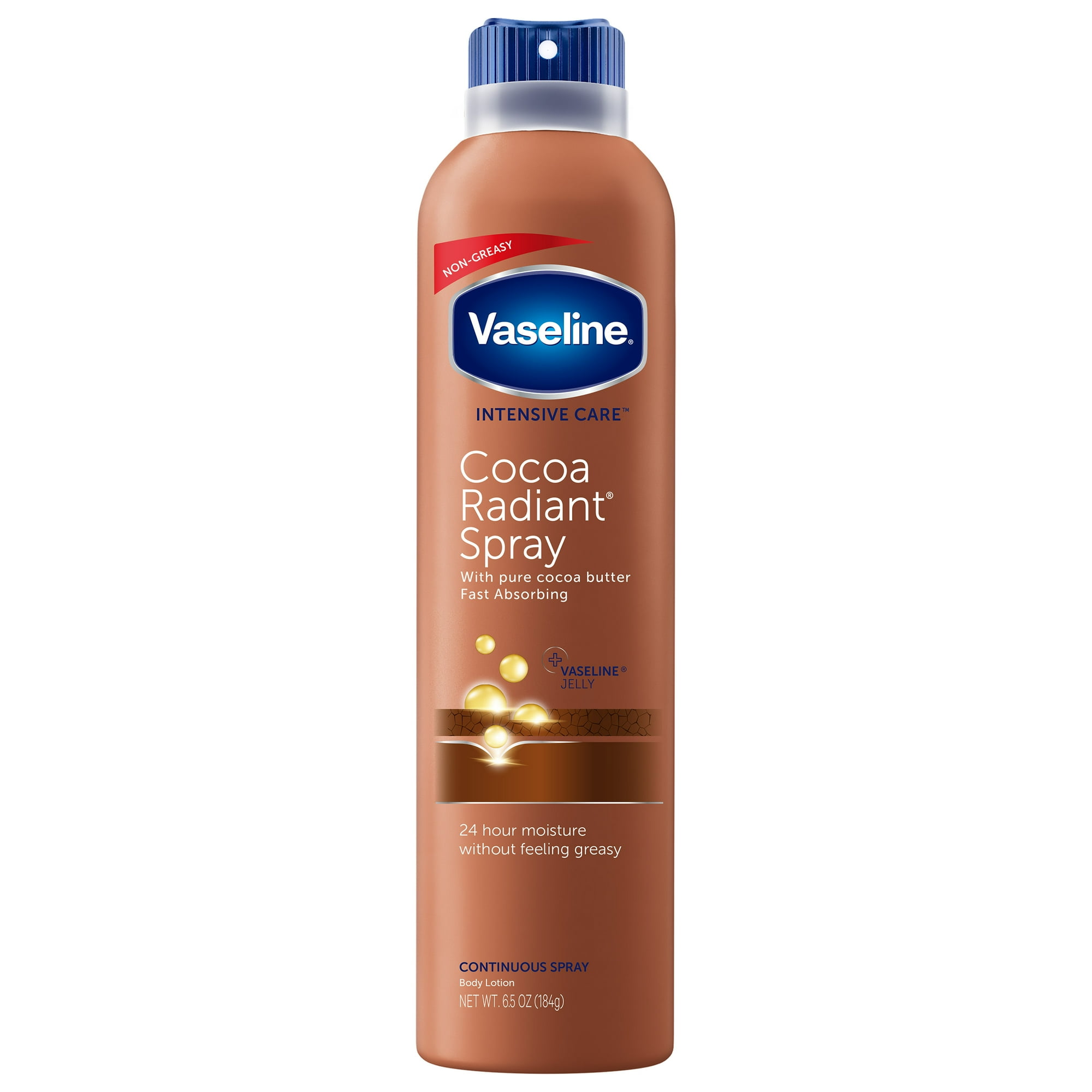Vaseline Intensive Care Radiant Moisturizer Non Greasy Spray Body Lotion, Cocoa, 6.5 fl oz