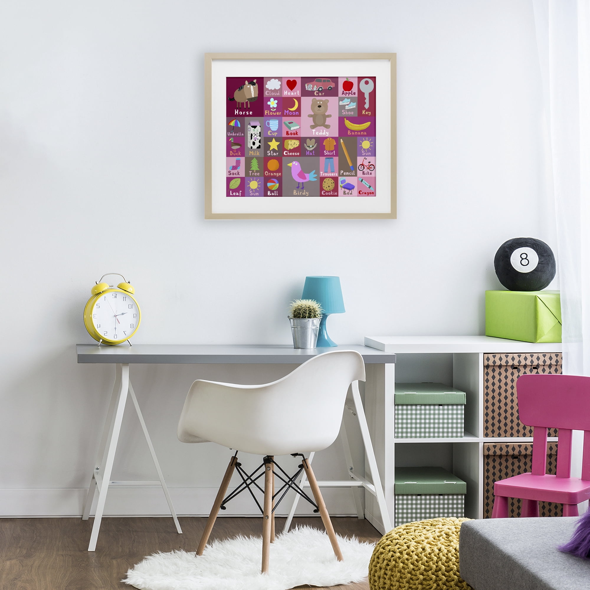 Stupell Industries Pink First Words Birch Framed Print Under Glass, design by Carla Daly