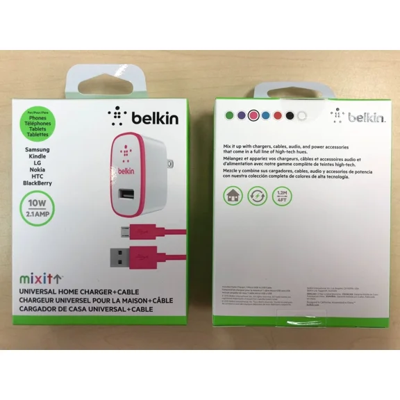 Belkin Mixit 10W 2.1Amp Home Charger 4Ft Micro Usb Cable Pink
