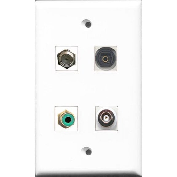 RiteAV 1 Port RCA Green and 1 Port Coax Cable TV- F-Type and 1 Port Toslink and 1 Port BNC Wall Plate