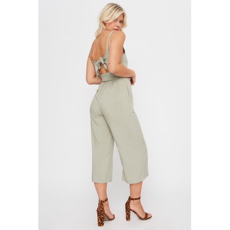 Urban Planet Women's Button Tie Back Culotte Jumpsuit 