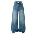 thumbnail image 4 of JUMEYU Girls Jeans with Bows Ripped Denim Jeans for Kids Straight Wide Leg Washed Baggy Pants Casual Lightweight Size 12-13 (Blue,12-13 Years), 4 of 4