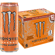 Monster Ultra Sunrise, Sugar Free Energy Drink, 12 fl oz, 6 Pack