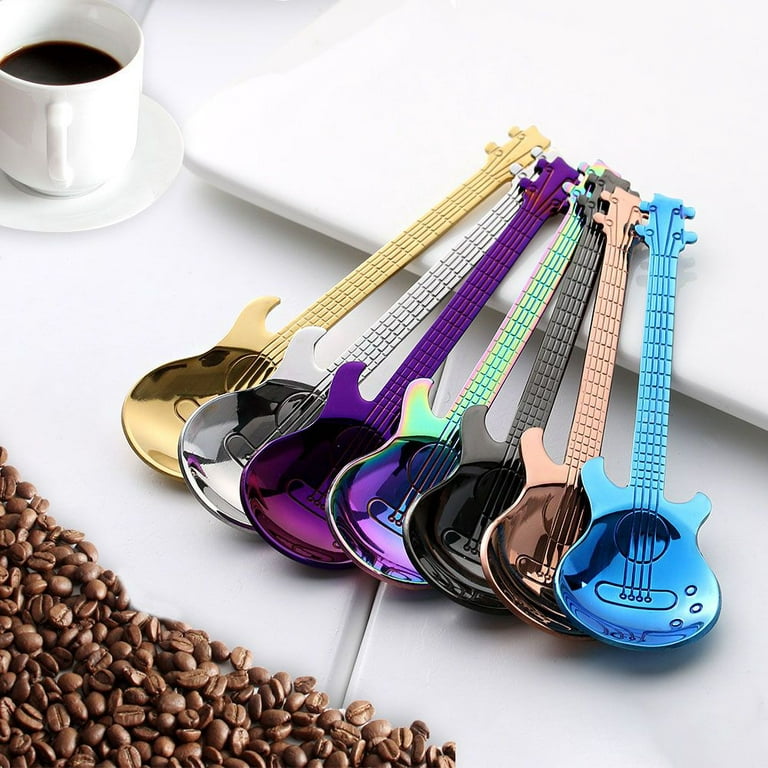 4 Pcs Guitar Stainless Steel Musical Coffee Spoons Teaspoons Mixing.ax$