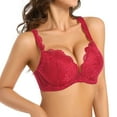 thumbnail image 4 of YANDW Push-Up Lace Bra for Women Add 2 Cup Sizes Deep Plunge Bras Padded Underwire Support, Red 36A, 4 of 5