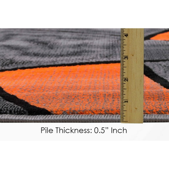 Electric Orange/Grey/Silver/Black/Abstract Area Rug Modern Contemporary Circles and Wavey Swirlls Design Pattern