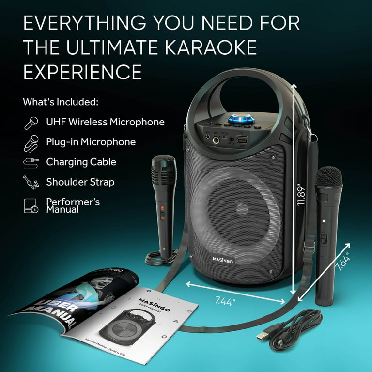 Karaoke Machine for Kids and Adults with 1 Wireless Karaoke Microphone and  1 Wired Mic, PA Portable Speaker System with LED Lights, Supports TF