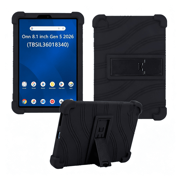 GJX Tablet Model (Tbsil36018340), Kids Friendly Soft Silicone Adjustable Stand Cover for Onn 8.1" Tablet Gen 5 2026 (Black)