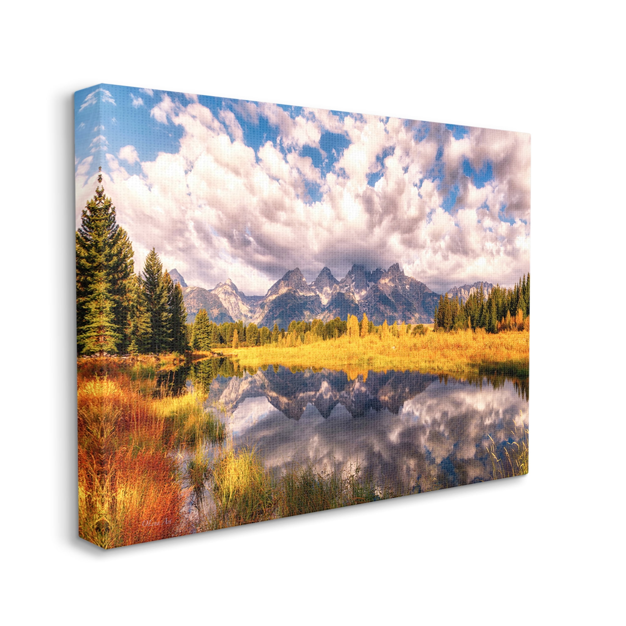 Stupell Industries Cloudy Mountain Pond Nature Photography Gallery Wrapped Canvas Print Wall Art, 40 x 30