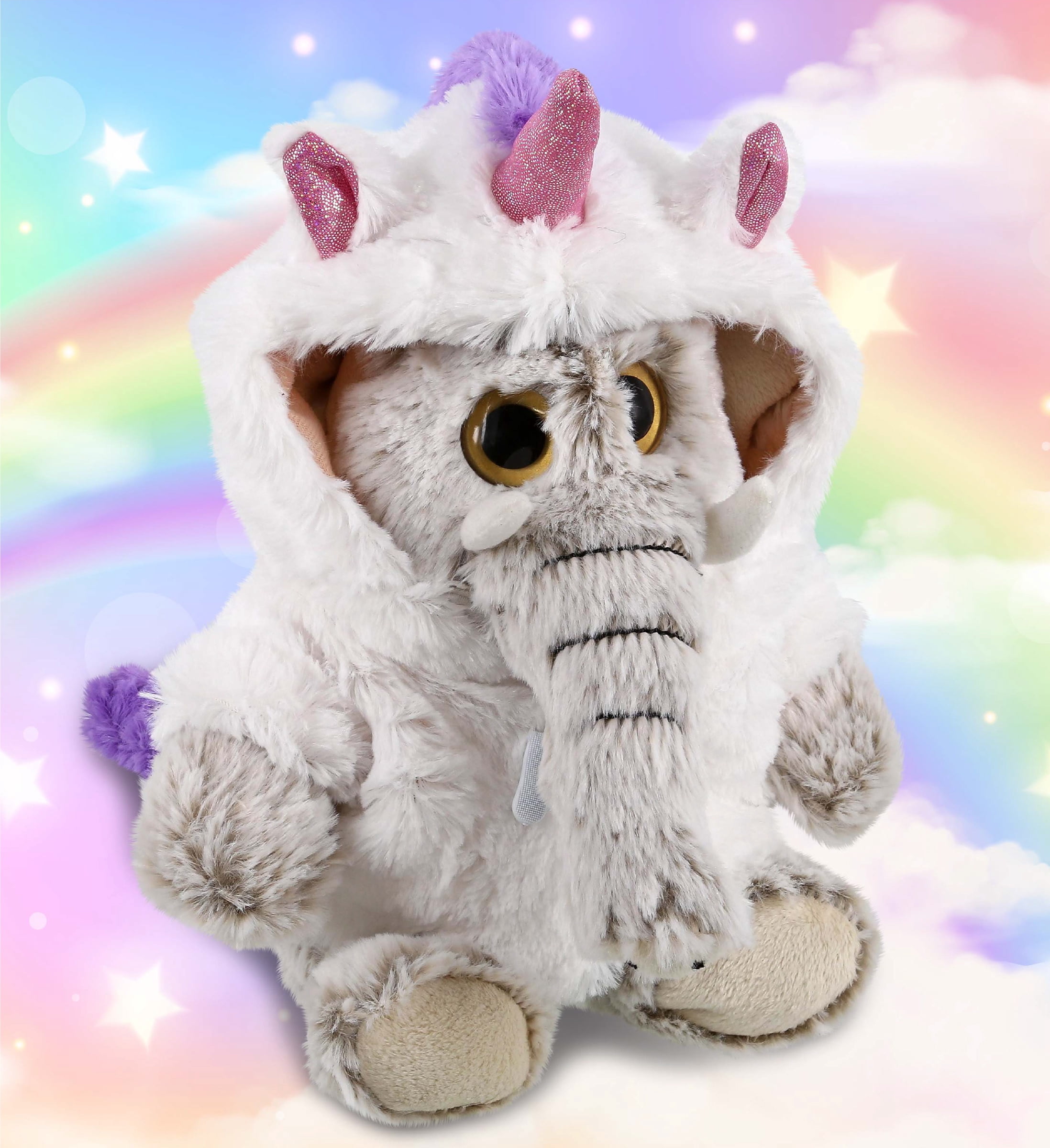 DolliBu Sitting Elephant Unicorn Plush Stuffed Animal Toy - Super Soft Bearcorn Dress Up with Removable Plush Unicorn Outfit, Cute Fantasy Wildlife Gift - 9 Inch