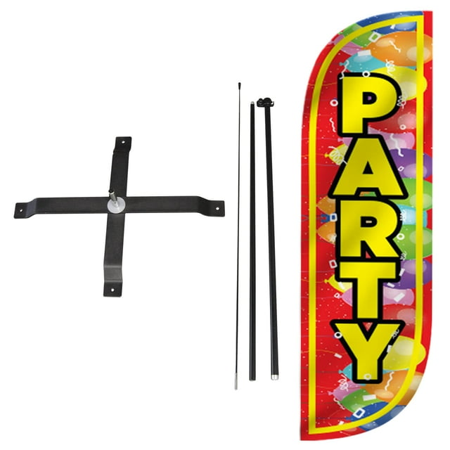 LookOurWay Feather Flag Set - 5ft Tall Advertising Banner Flag with Pole Kit and X-Stand for Business Promotion - Party Balloons