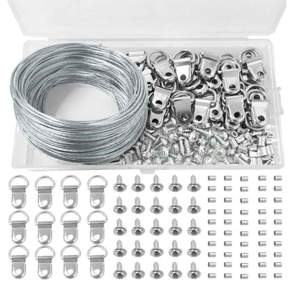 30M Picture Hanging Wire Picture Hooks Picture Hanging Hooks Picture Hanging Kit With D Ring Picture Hangers, Crimping Loop Sleeve