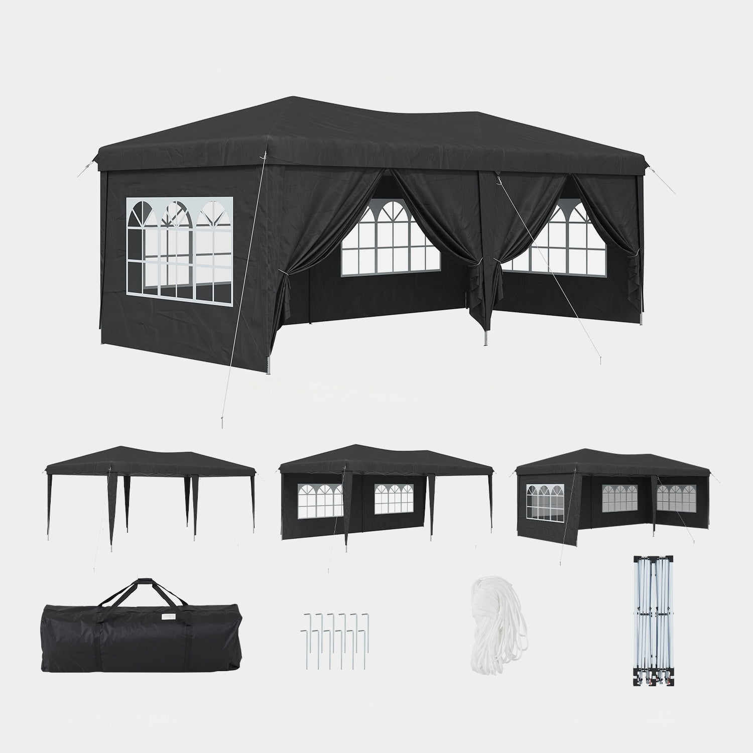 BaPiPro 10'x20' Party Tent with 6 Removable Sidewalls, Waterproof Outdoor Canopy Tent, Easy Setup, Height Adjustable Portable Event Tent for Parties, Wedding, Black