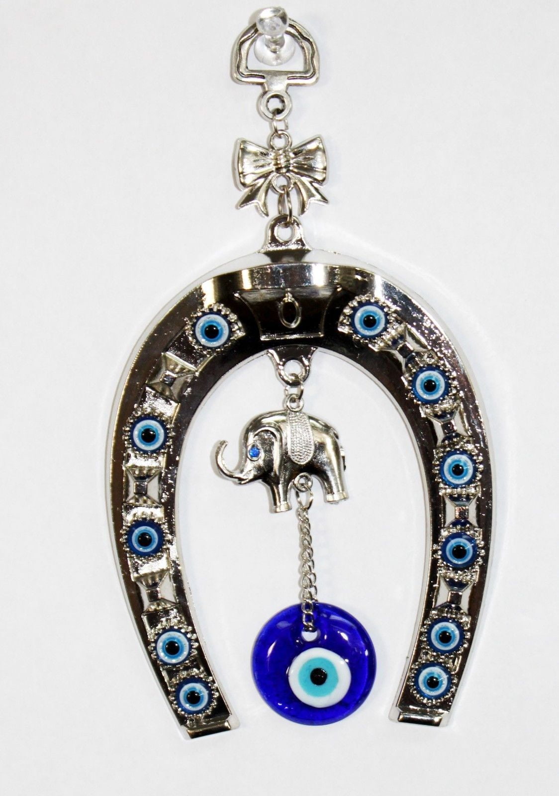 Car Pendant Horseshoe with Elephant Hanging Ornament Evil Eye Navy Blue 