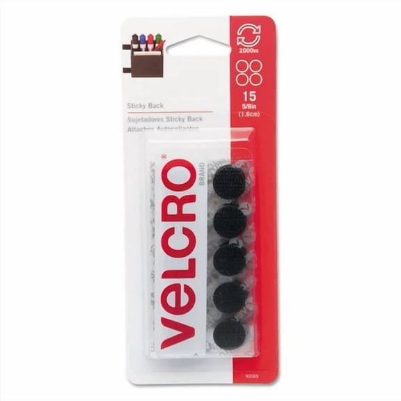 Velcro Sticky-Back Hook And Loop Dot Fasteners On Strips 5/8 Dia. Black 15